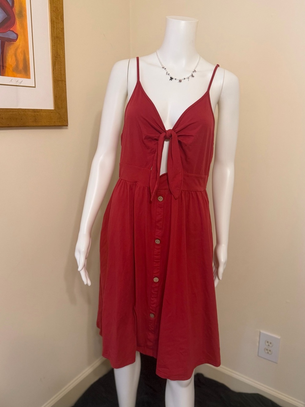 Tie-Front Spaghetti Strap Sundress Women’s Large in Red